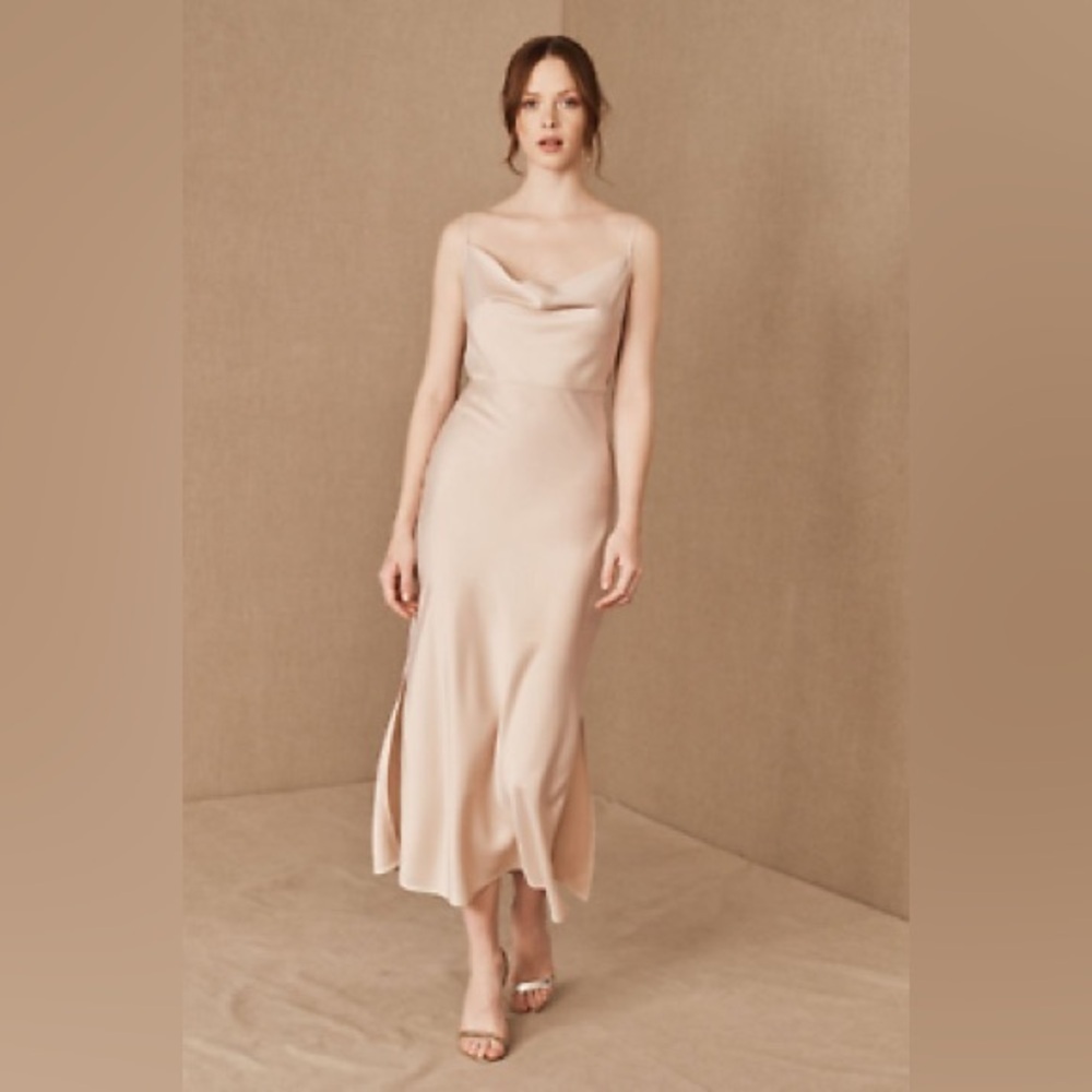 NWT BHLDN Anthropologie Cali Satin Cowl Neck Oyster Wedding Dress - Picture 6 of 9